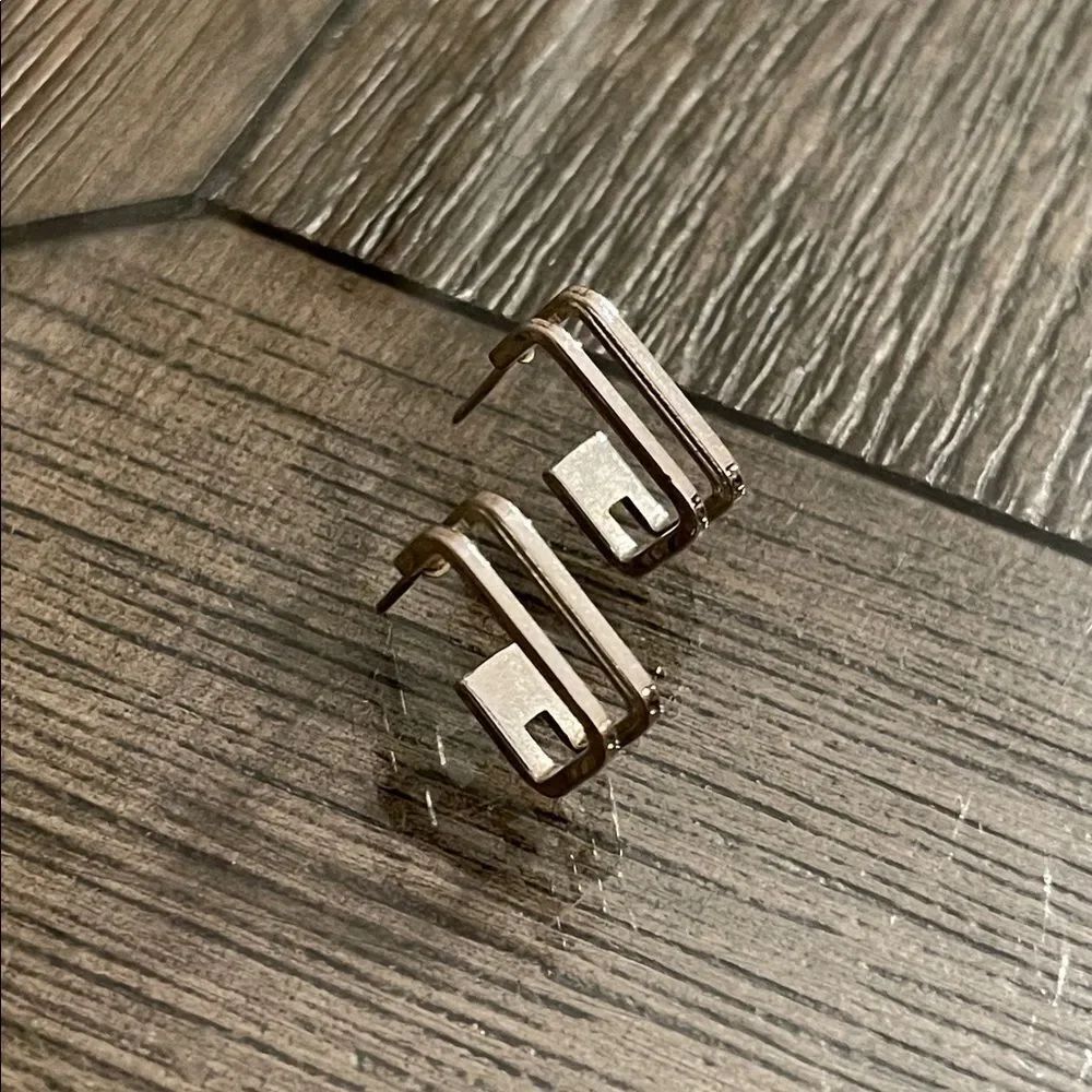 Vintage Square Double Row Silver-tone Hoop Earrings